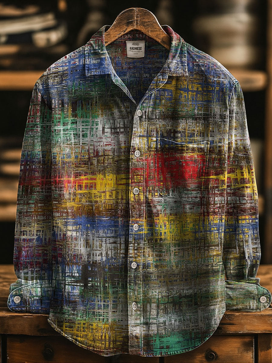 Luís | Camisa Casual com Estampa Abstrata de Vidro Colorido