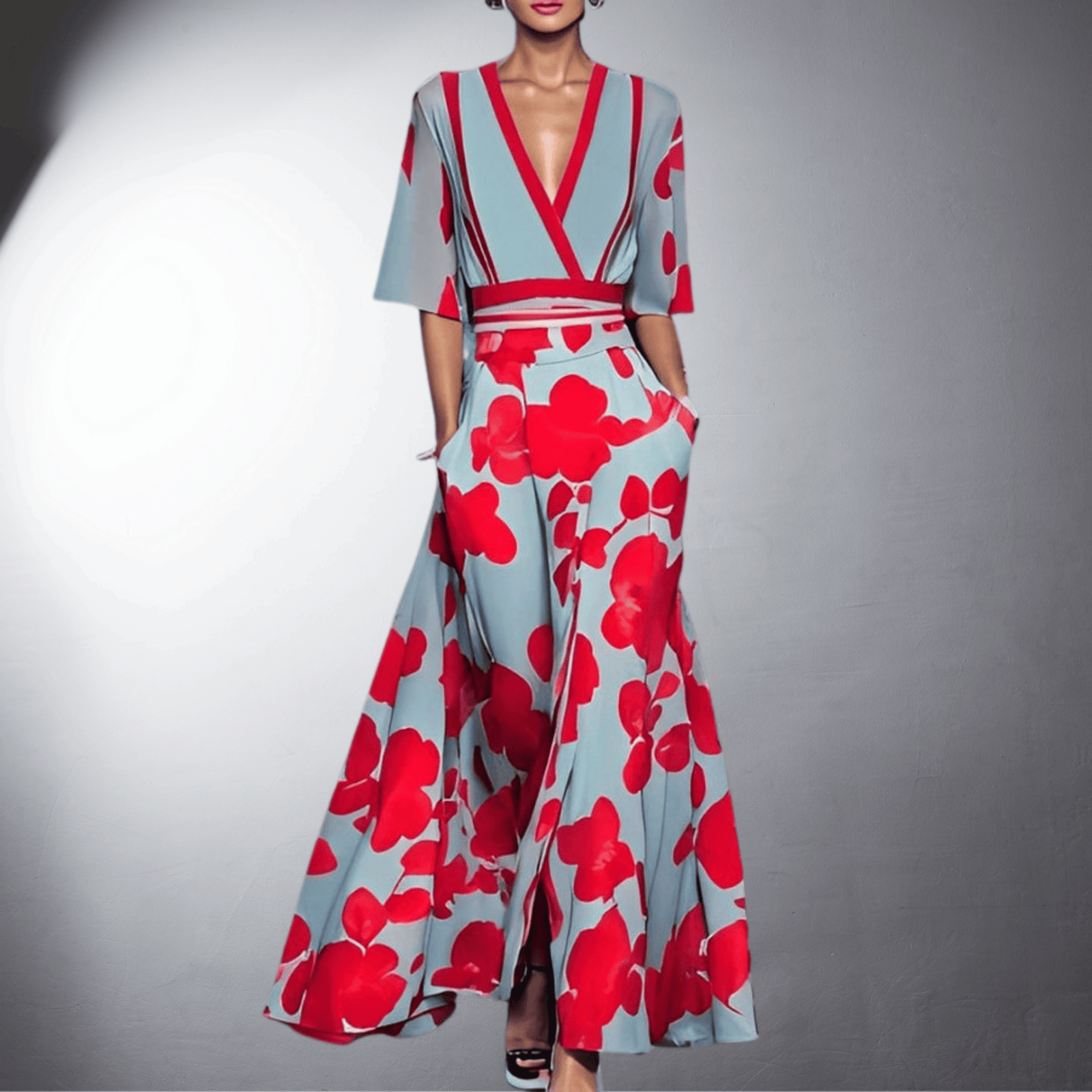 Letícia – Vestido Longo com Decote em V e Estampa Floral