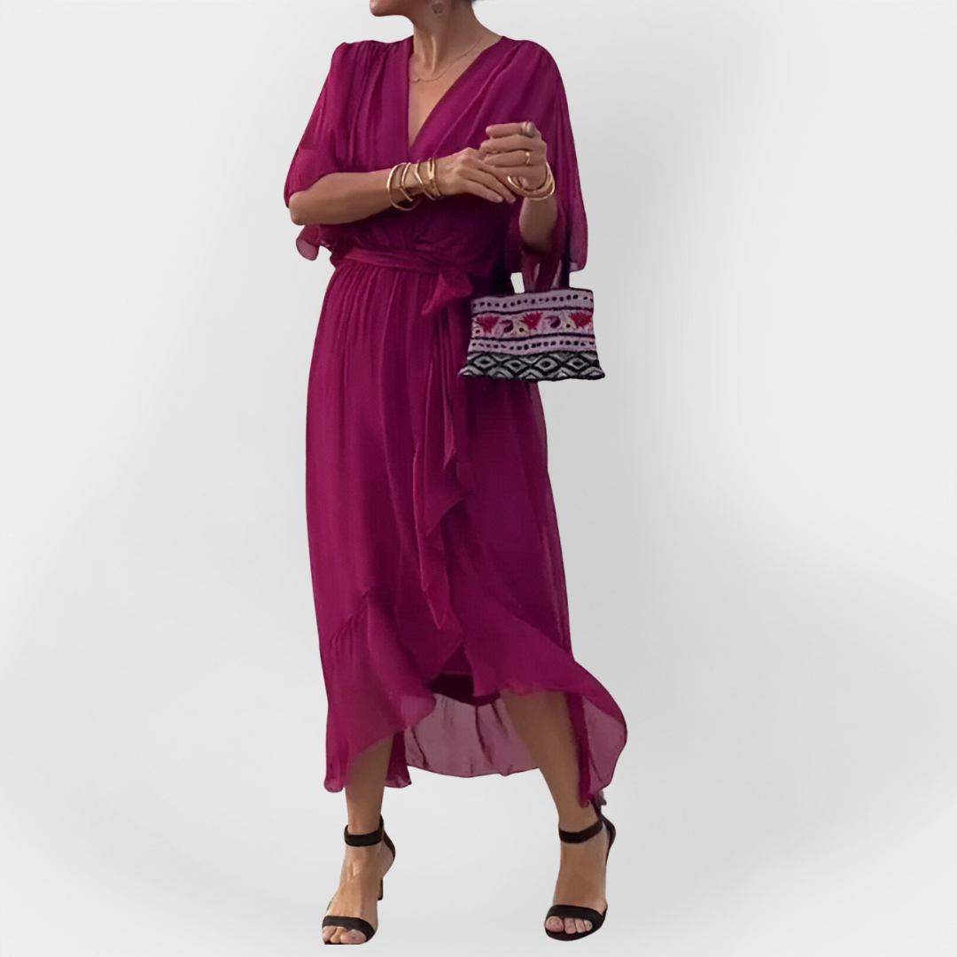 Vestido de Chiffon com Decote em V