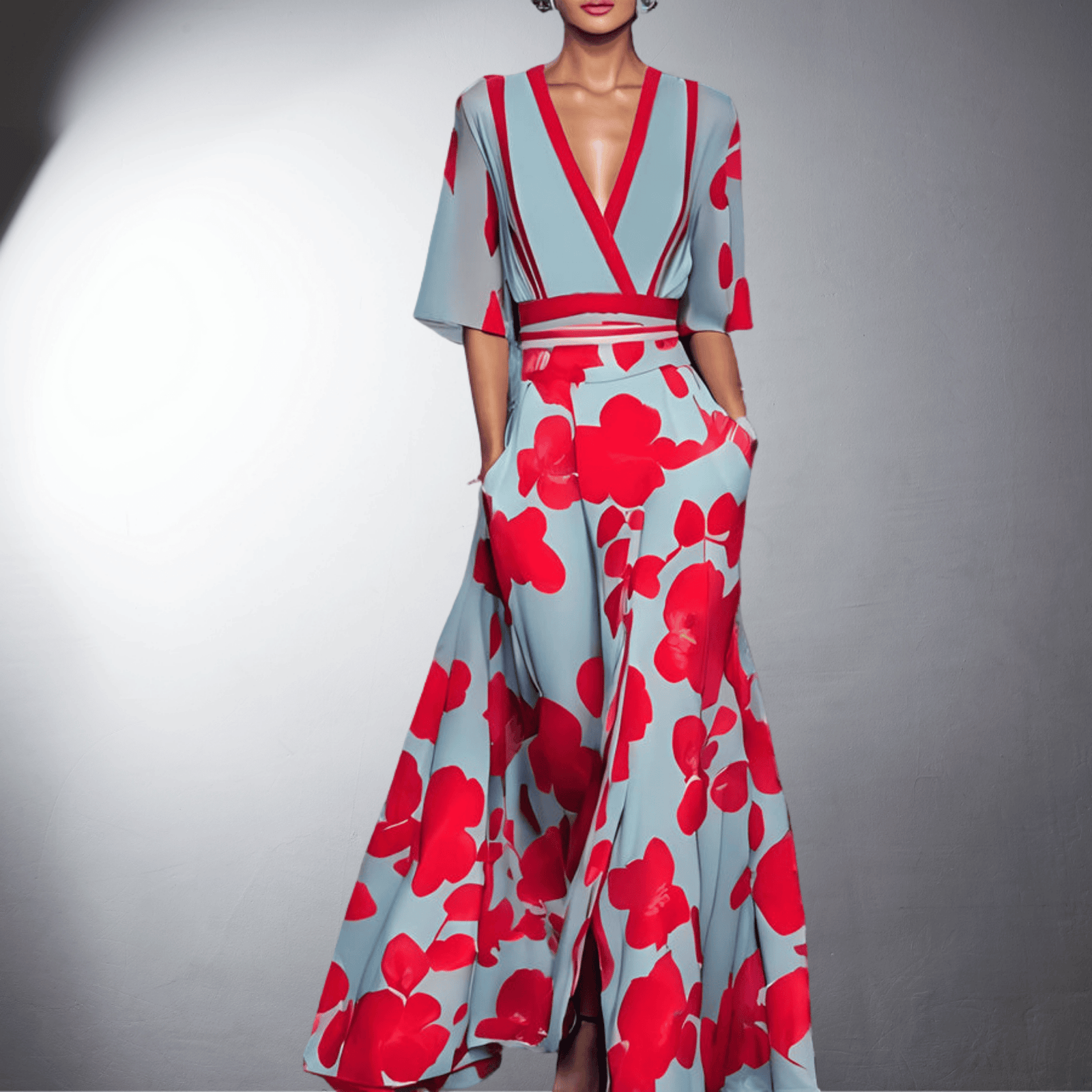 Letícia – Vestido Longo com Decote em V e Estampa Floral