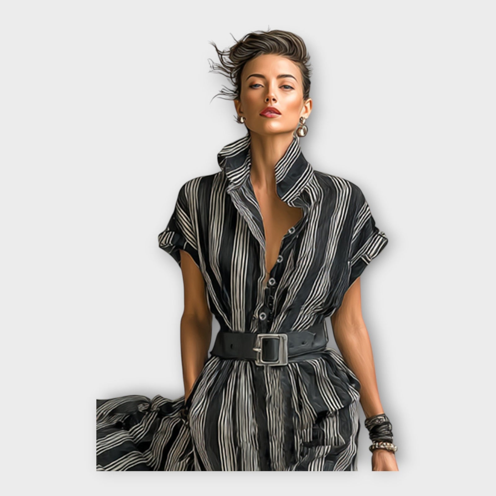 Vestido longo com estética minimalista e sofisticada