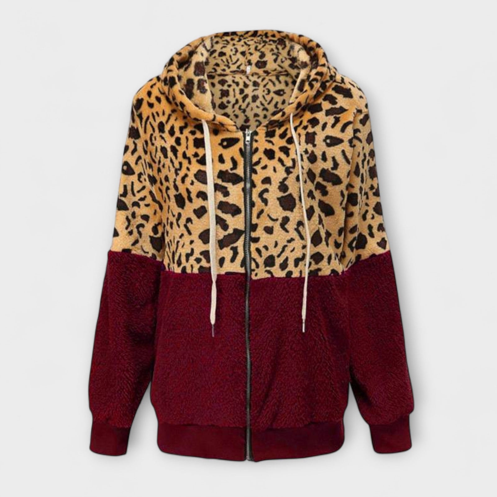 Lea - Fleece com capuz em padrão de leopardo