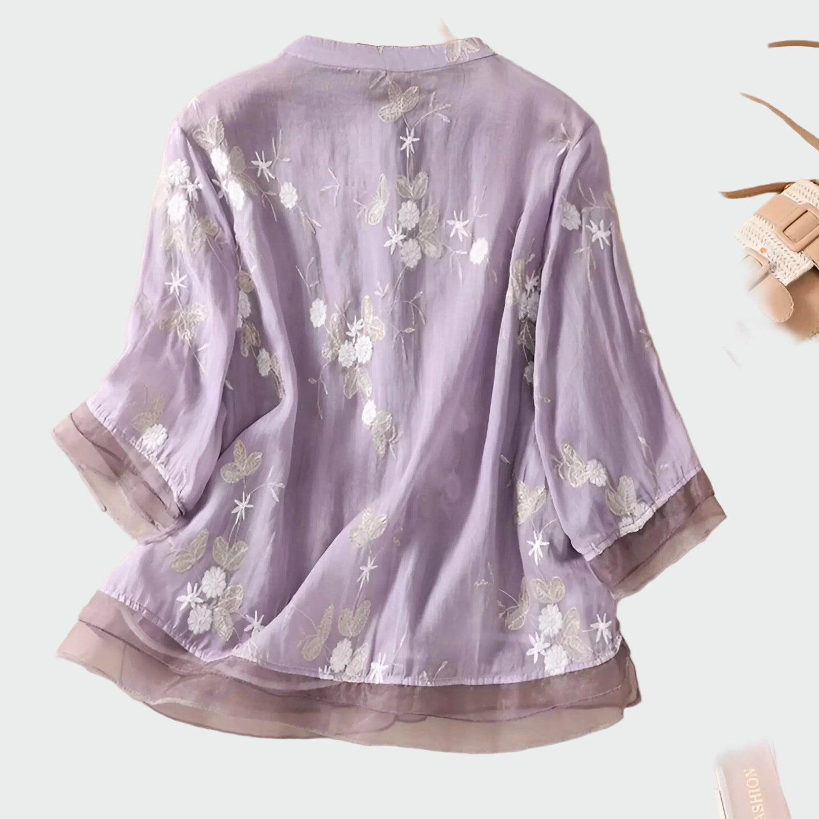 Camisola de algodão com flores bordadas