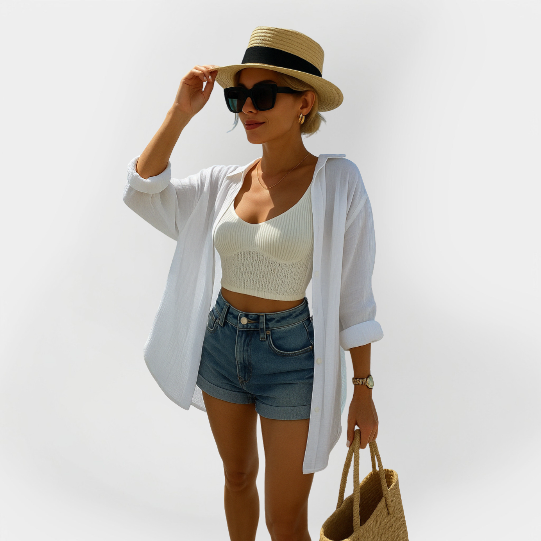 Camisa de Praia com Padrão de Olho