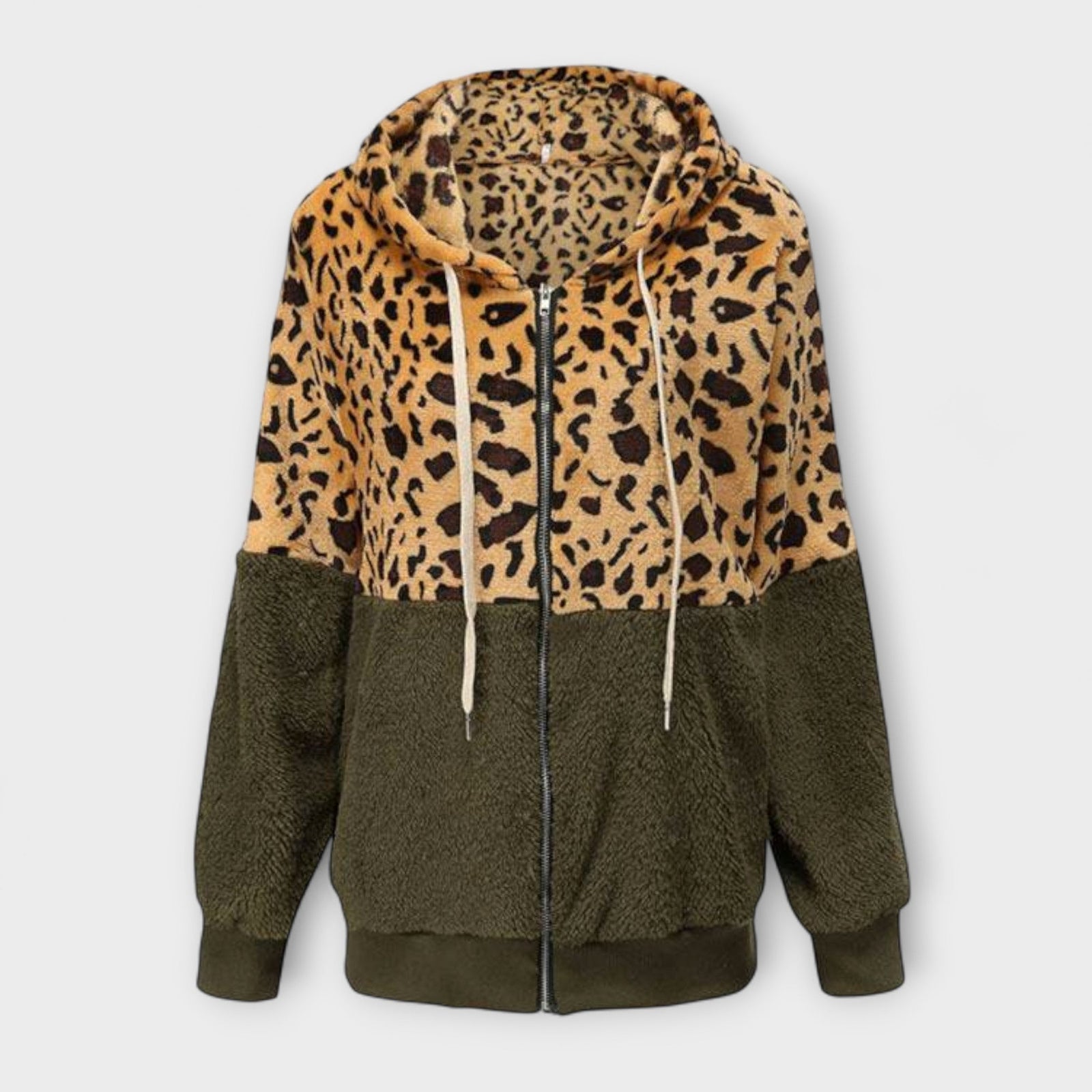 Lea - Fleece com capuz em padrão de leopardo