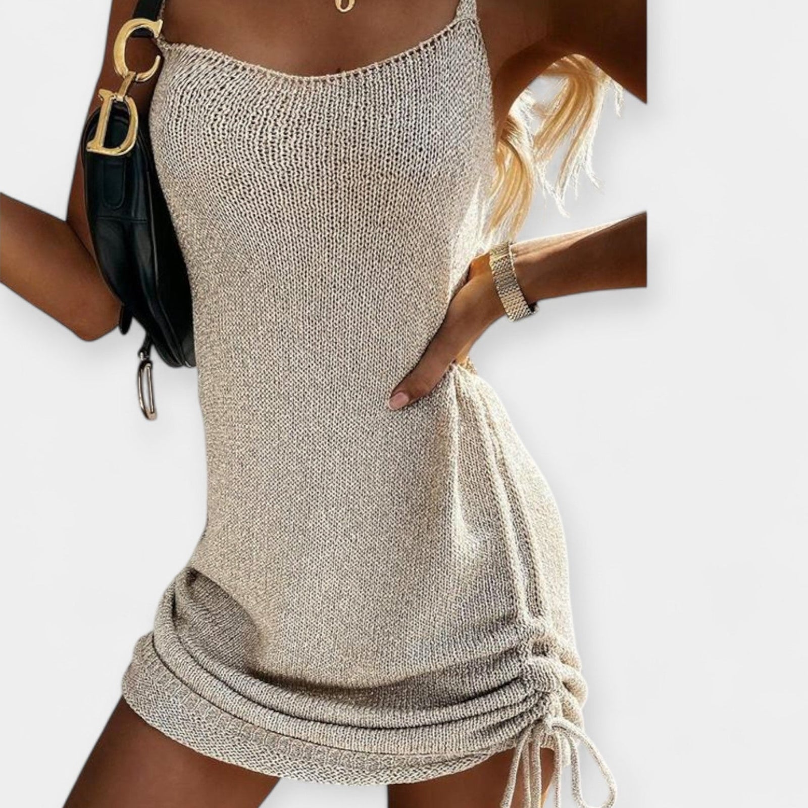 Vestido Tricot Sem Mangas com Cinto