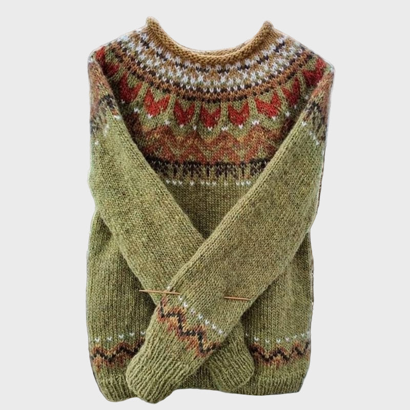 Pullover de Gola Alta com Padrão Vintage Jacquard