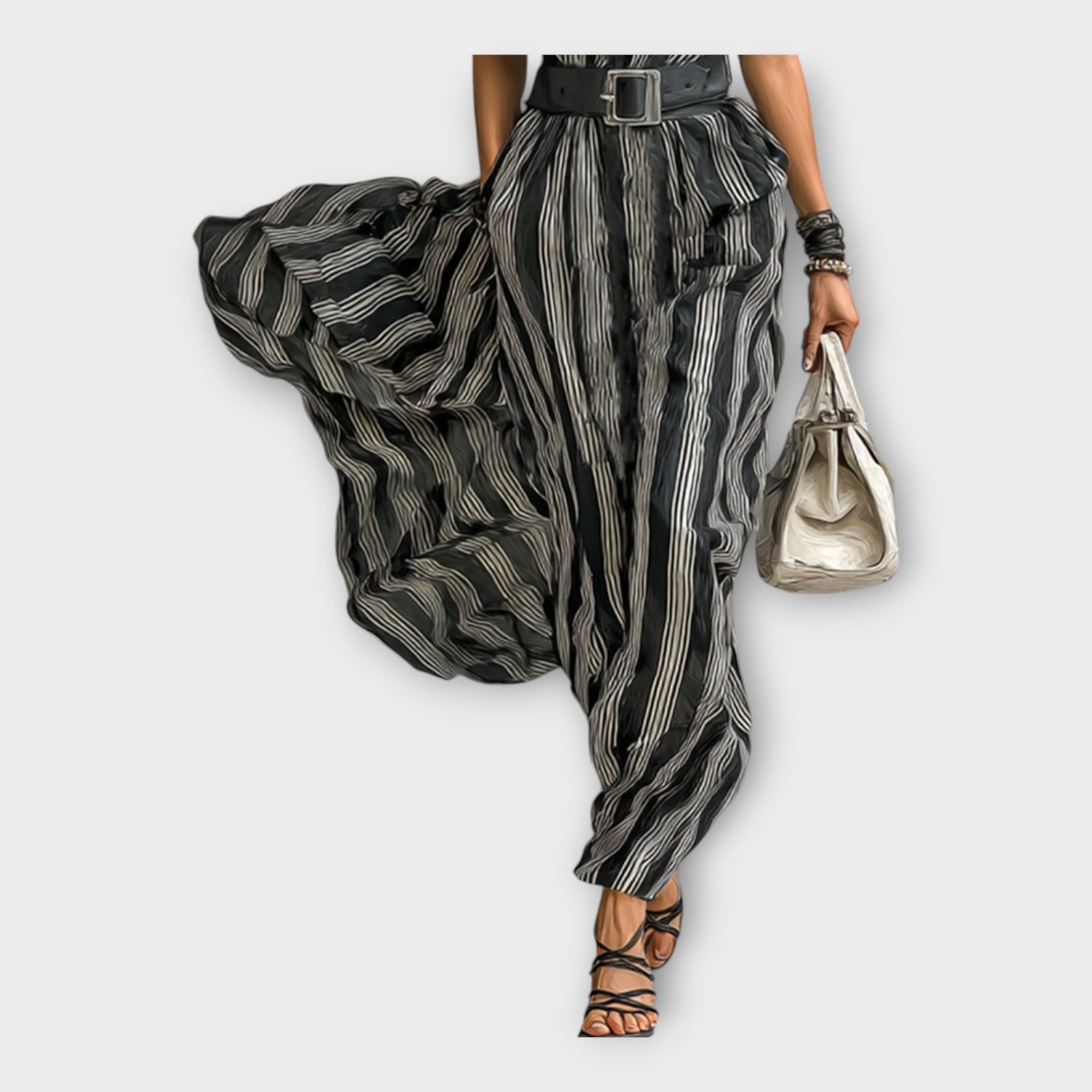 Vestido longo com estética minimalista e sofisticada