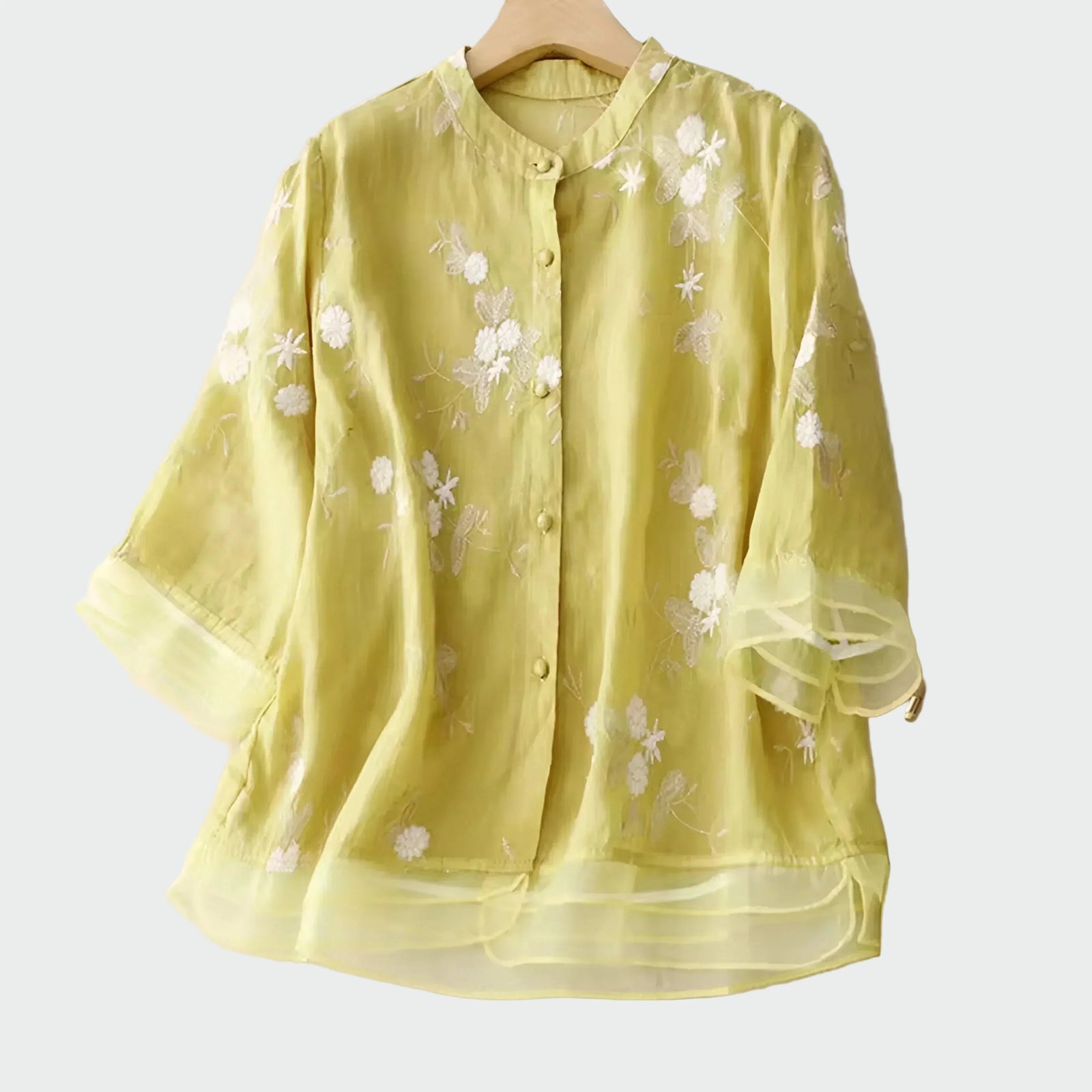 Camisola de algodão com flores bordadas