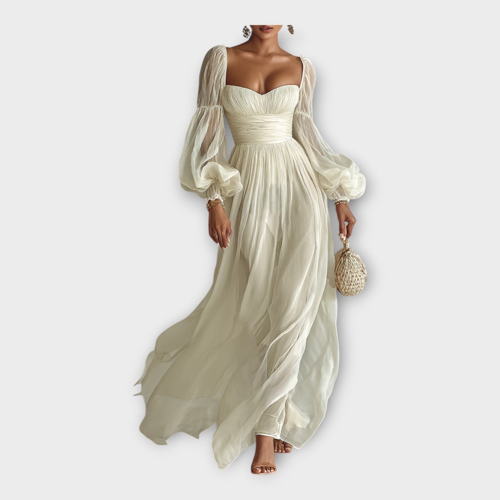 Vestido maxi arejado com linha romântica