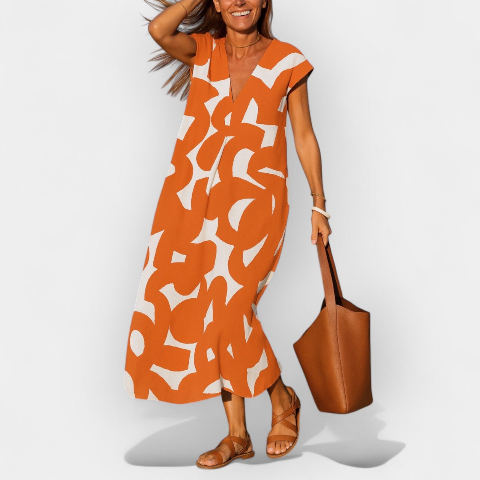 Vestido Arejado com Decote em V e Design Moderno