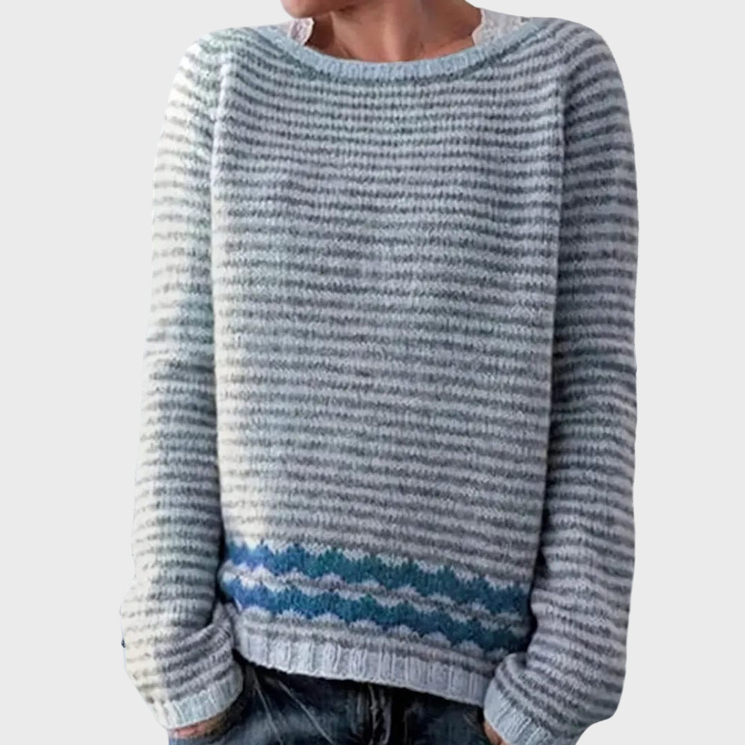 Pullover de Gola Alta com Padrão às Riscas
