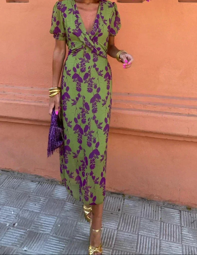 Beatriz – Vestido Midi com Decote Transpassado e Manga Princesa