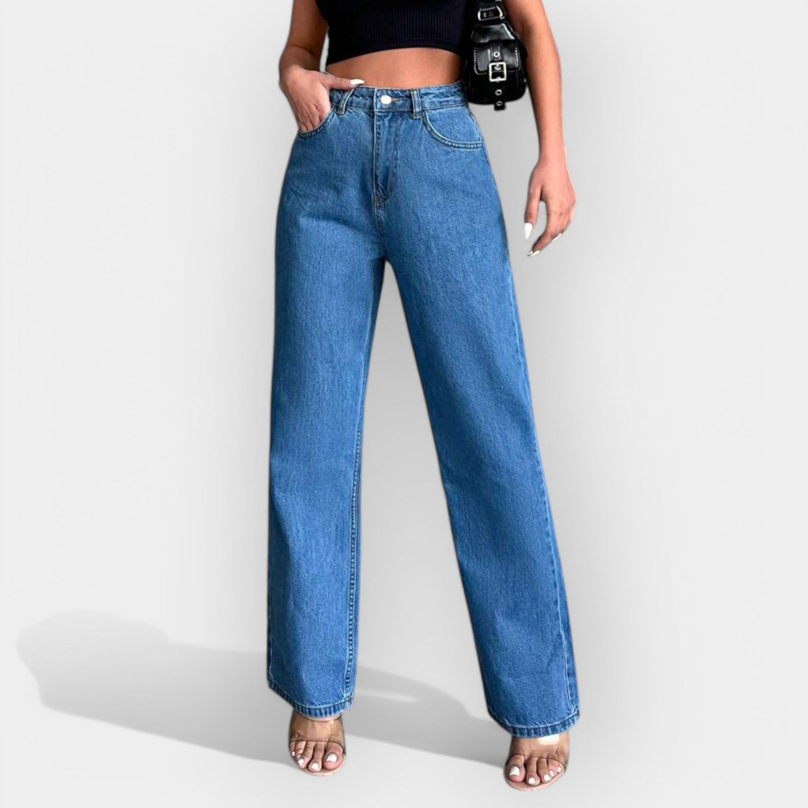 Jeans de Cintura Alta com Corte Largo Confortável