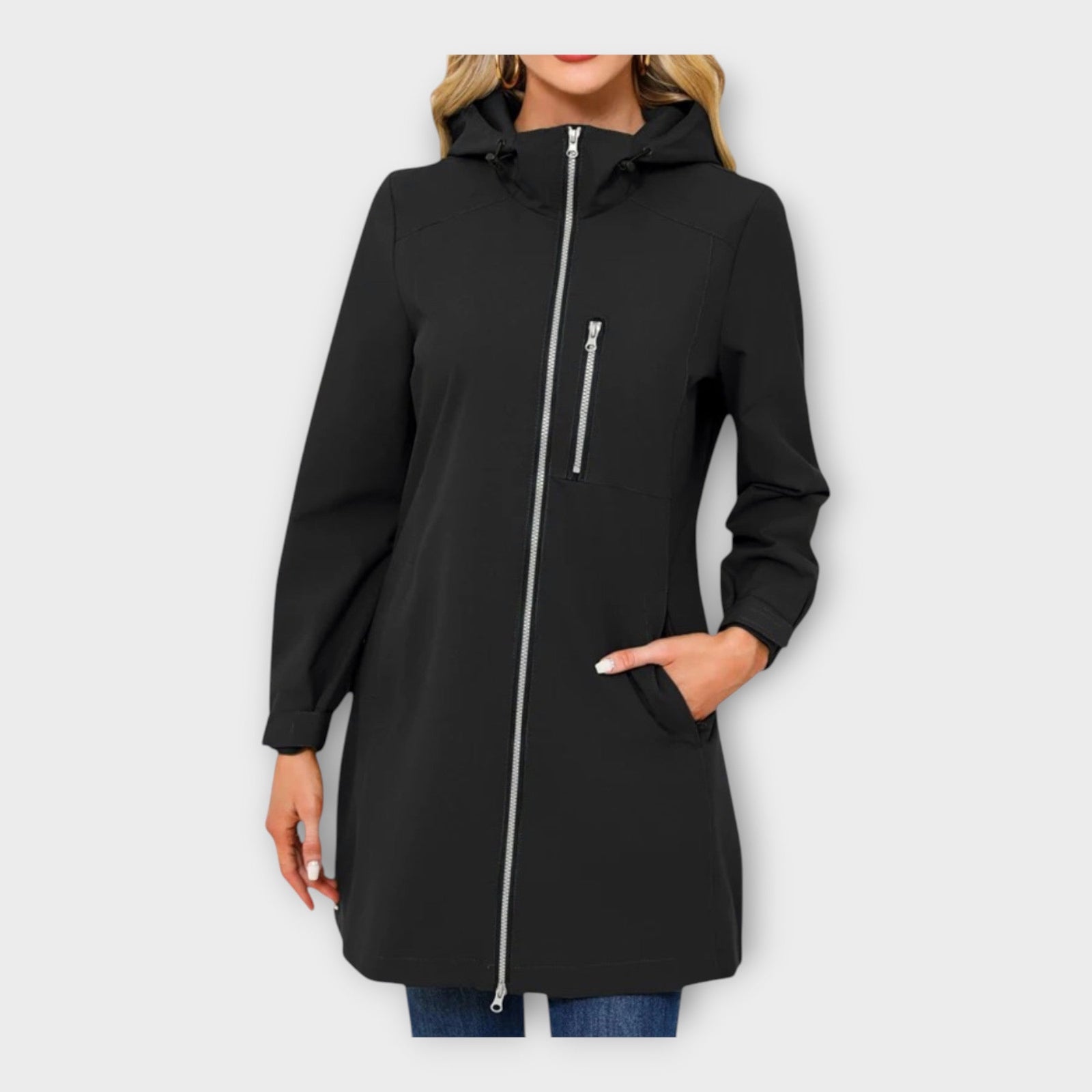 Casaco Longo Impermeável com Capuz