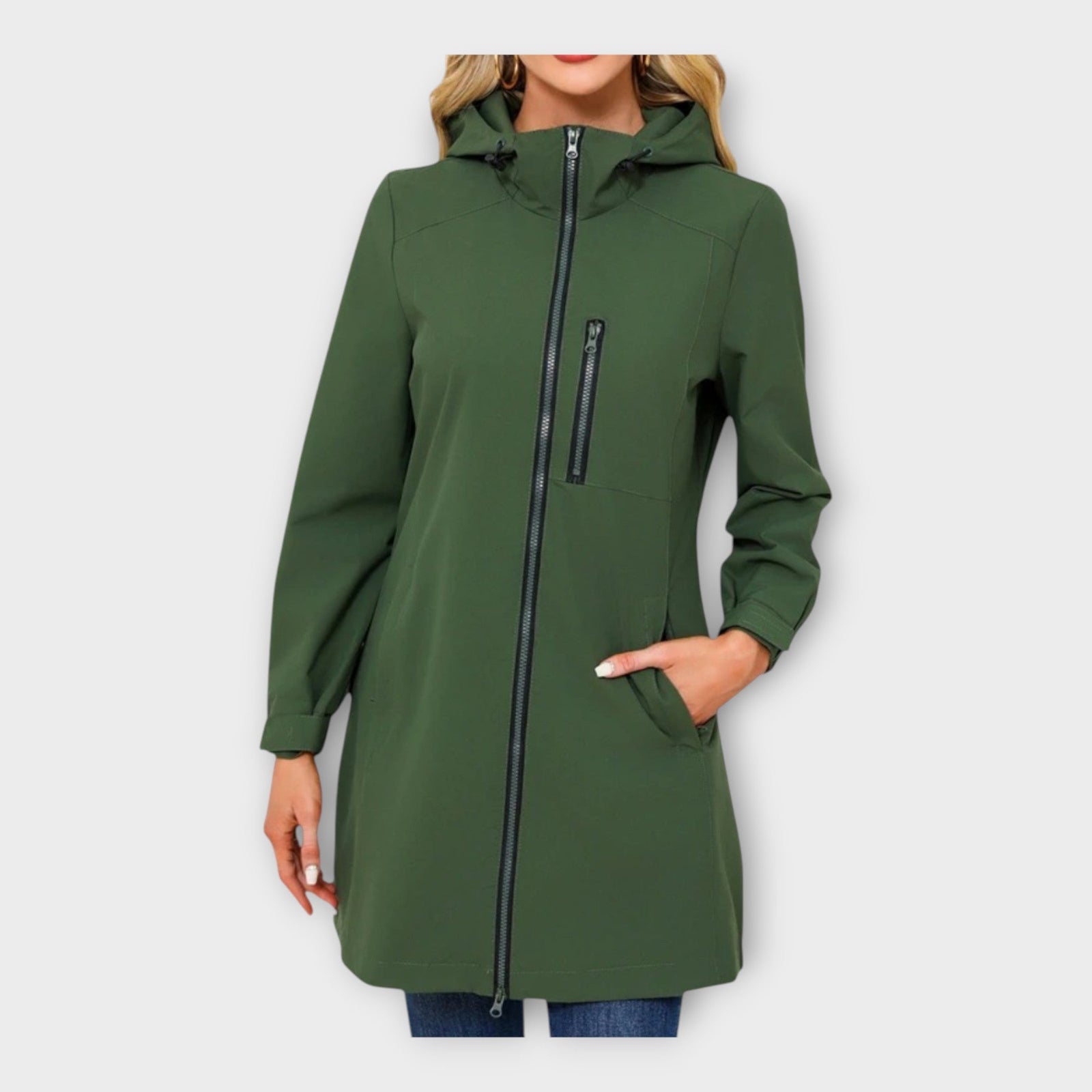 Casaco Longo Impermeável com Capuz