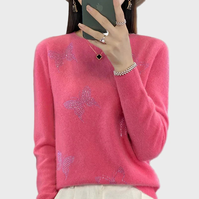 Pullover de Gola Alta com Padrão de Borboleta