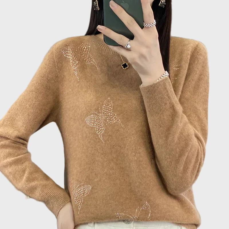 Pullover de Gola Alta com Padrão de Borboleta