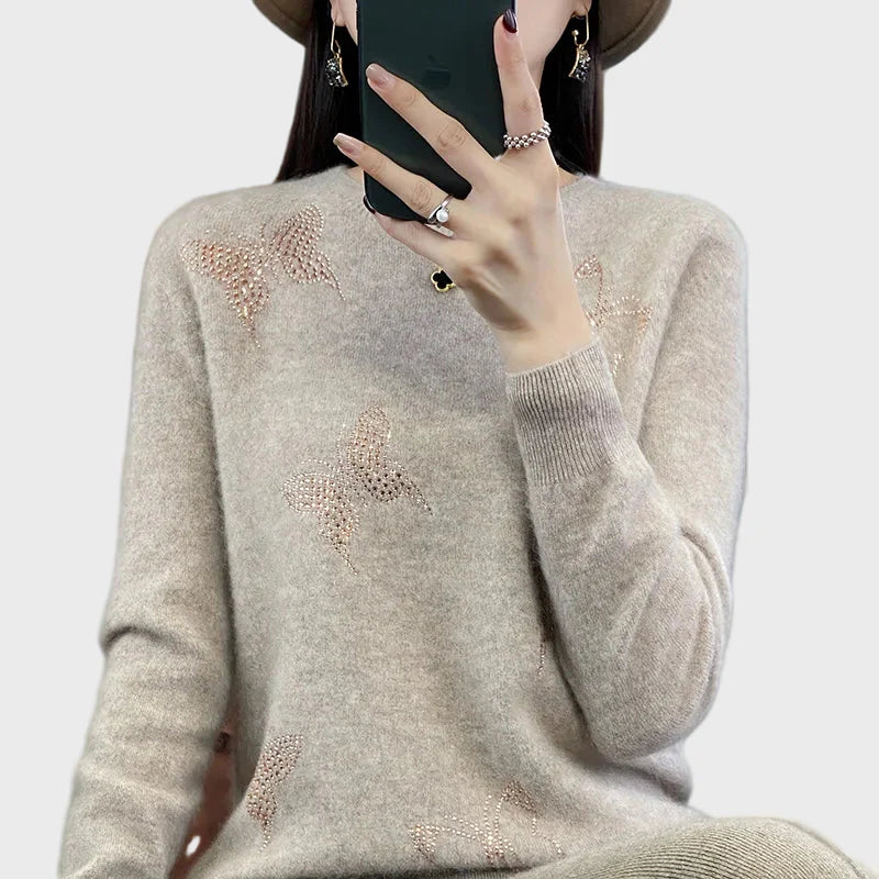 Pullover de Gola Alta com Padrão de Borboleta