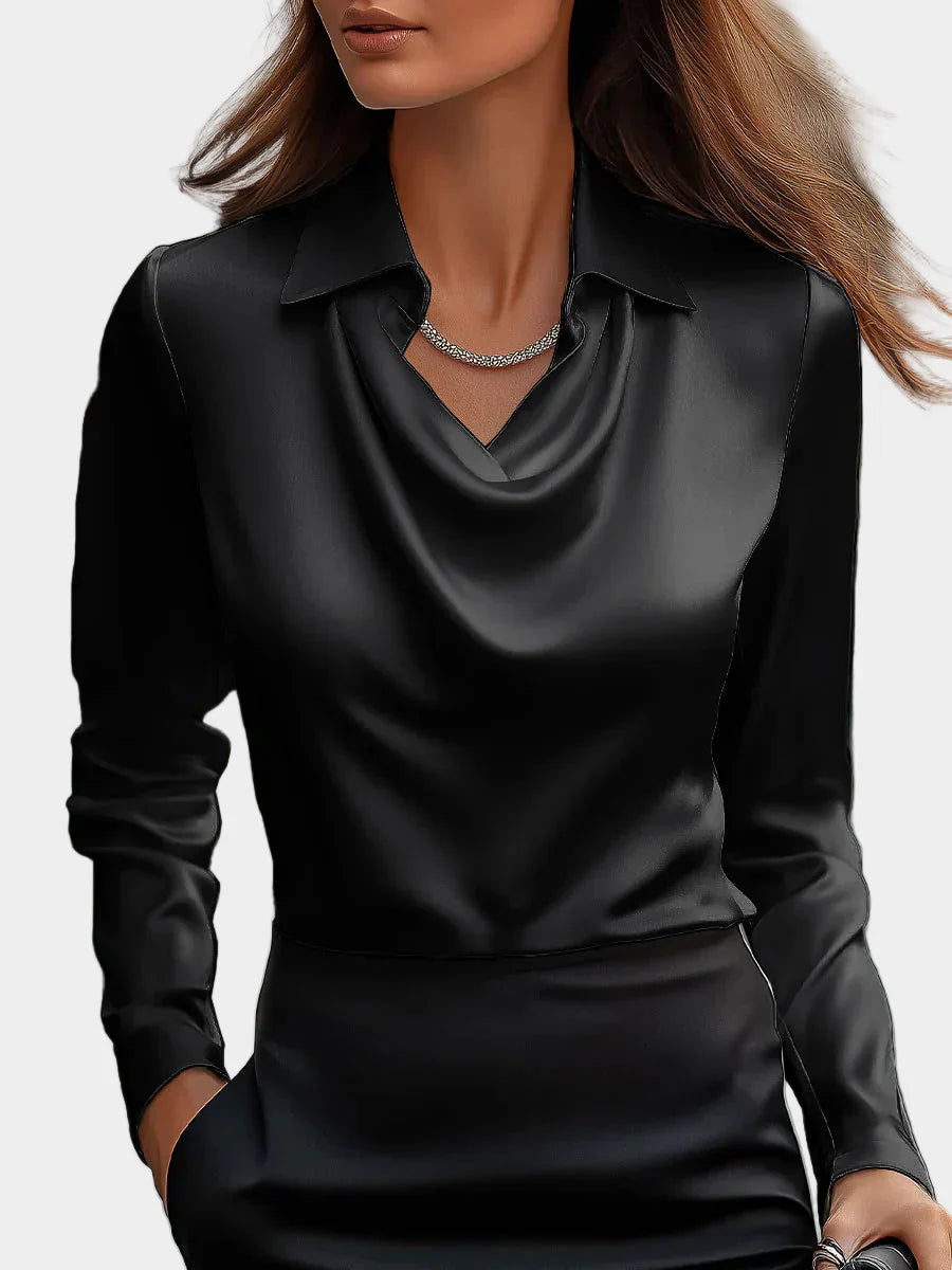 Blusa de Saten Branca Elegante com Decote Drapé