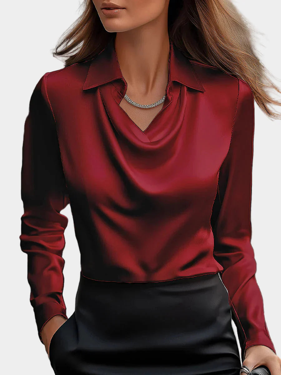 Blusa de Saten Branca Elegante com Decote Drapé