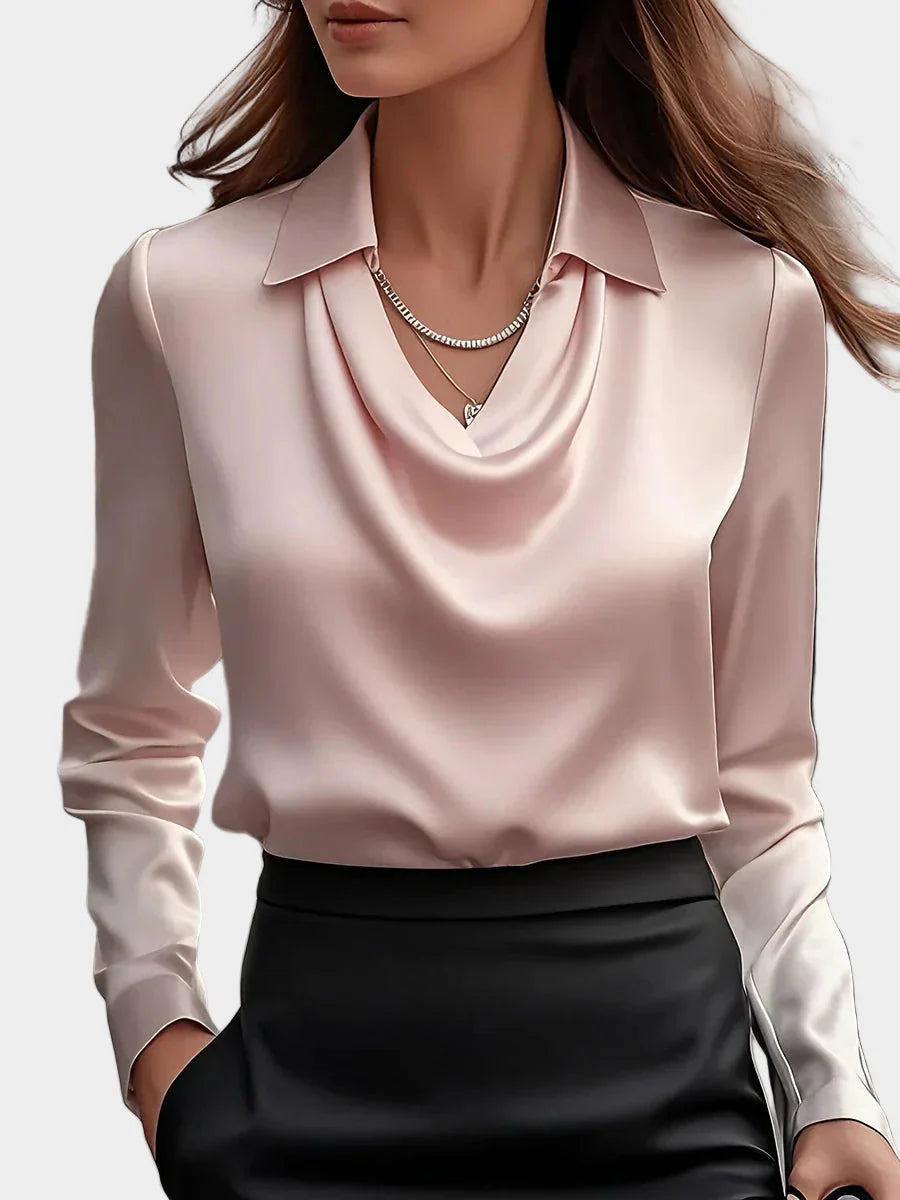 Blusa de Saten Branca Elegante com Decote Drapé