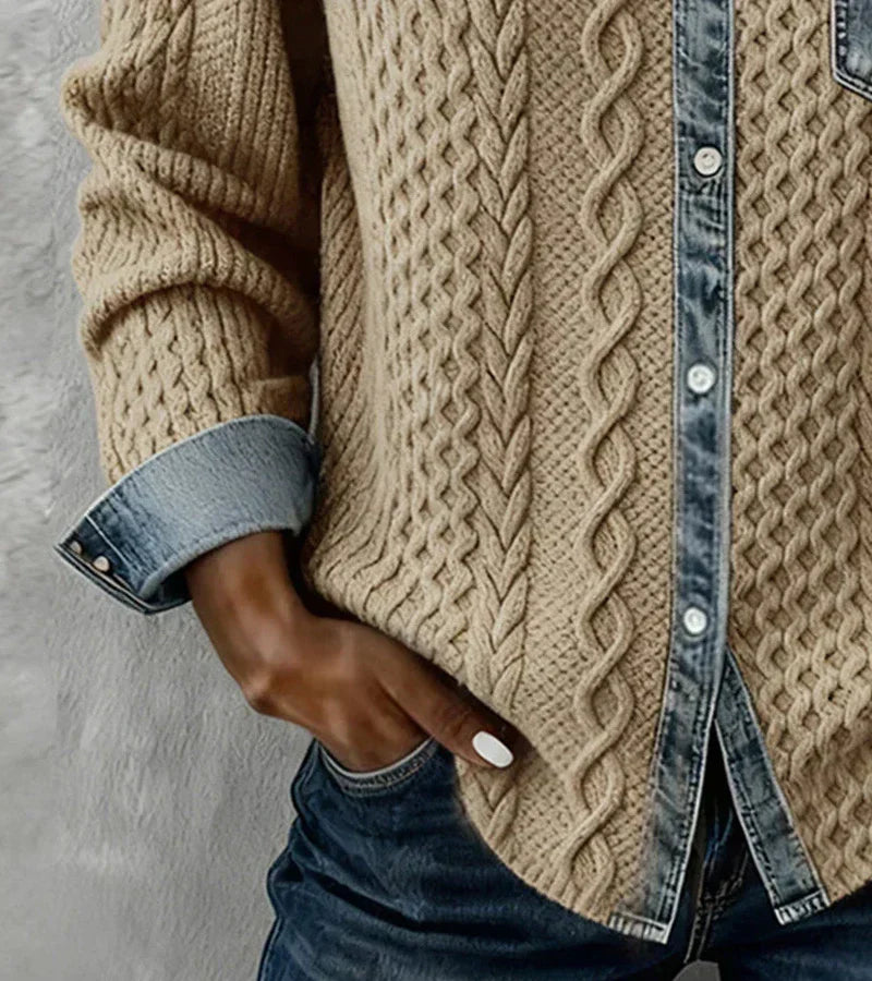 Soraia | Casaco de Malha Abotoado com Padrão Entrançado