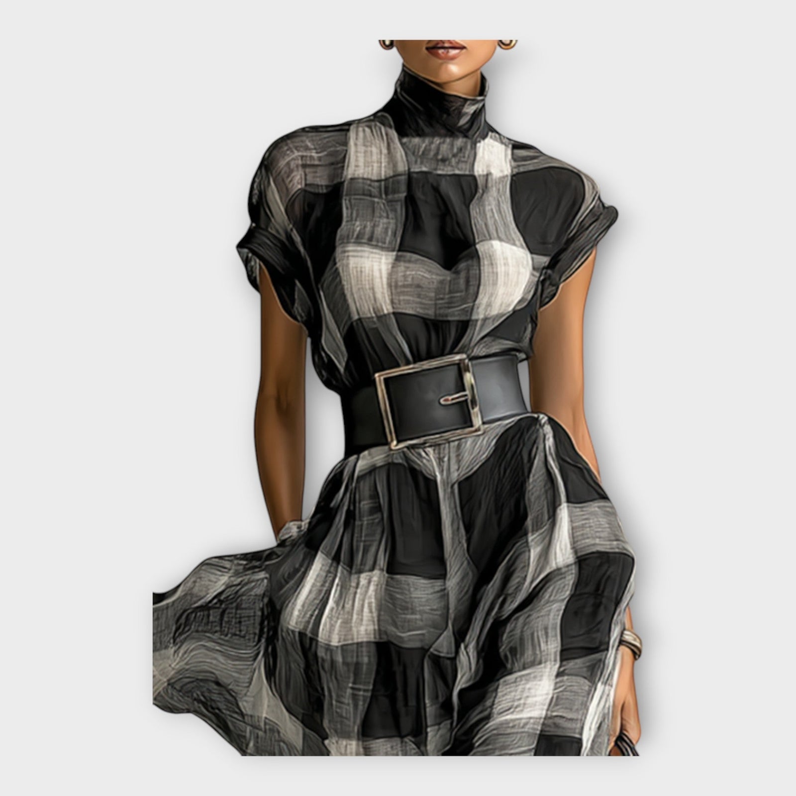 Vestido com fluxo sofisticado e elegância