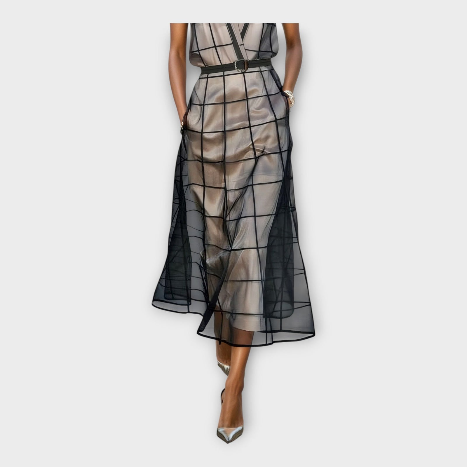 Vestido elegante com detalhes modernos e design refinado