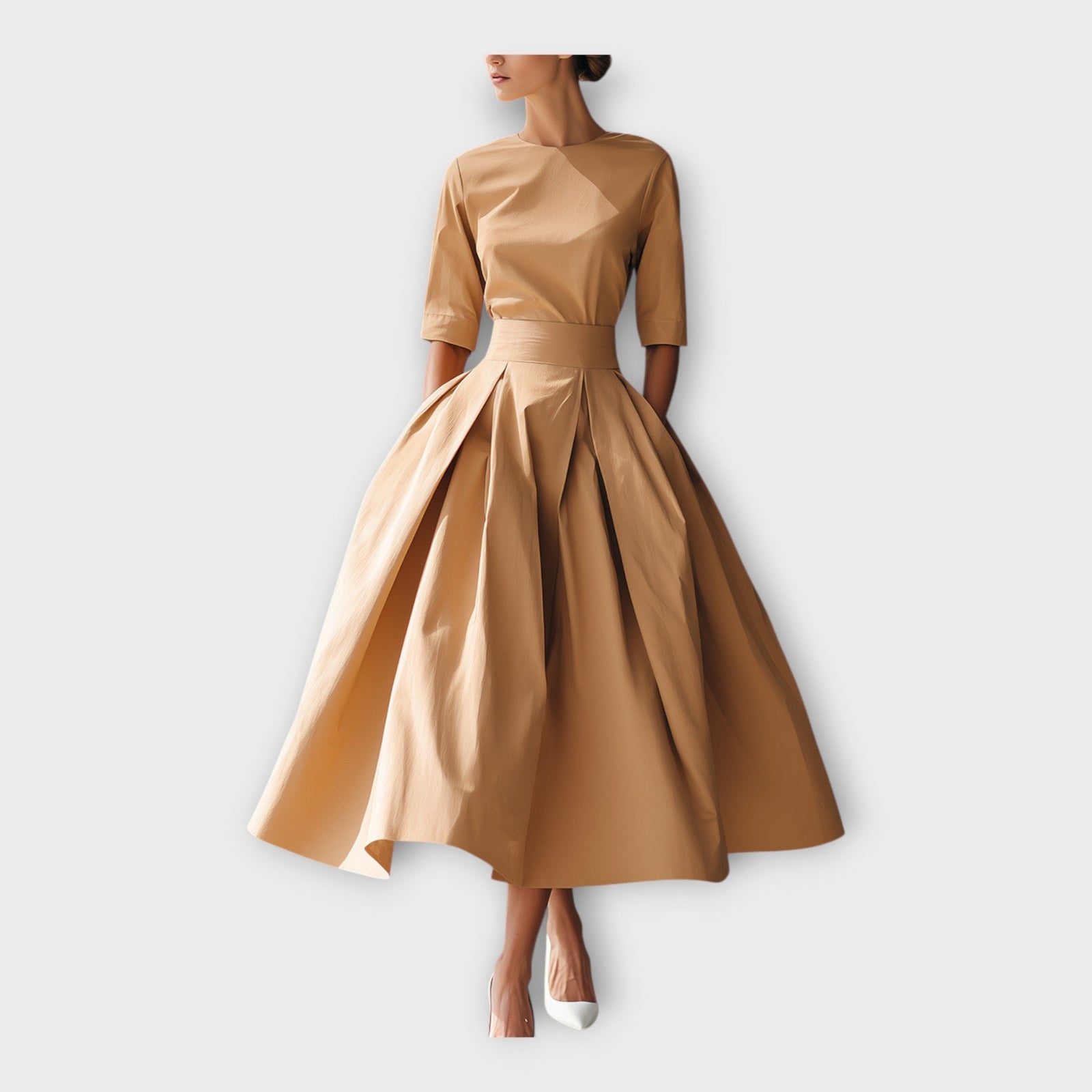 Vestido midi com estética minimalista refinada