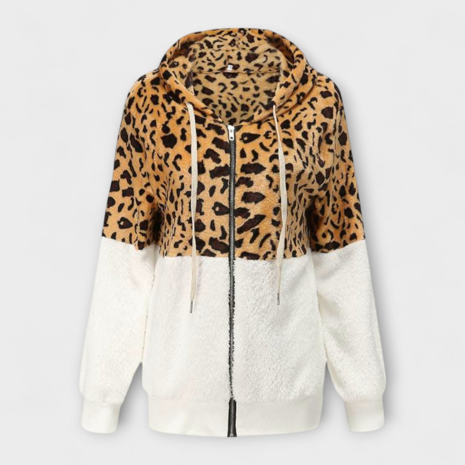 Lea - Fleece com capuz em padrão de leopardo