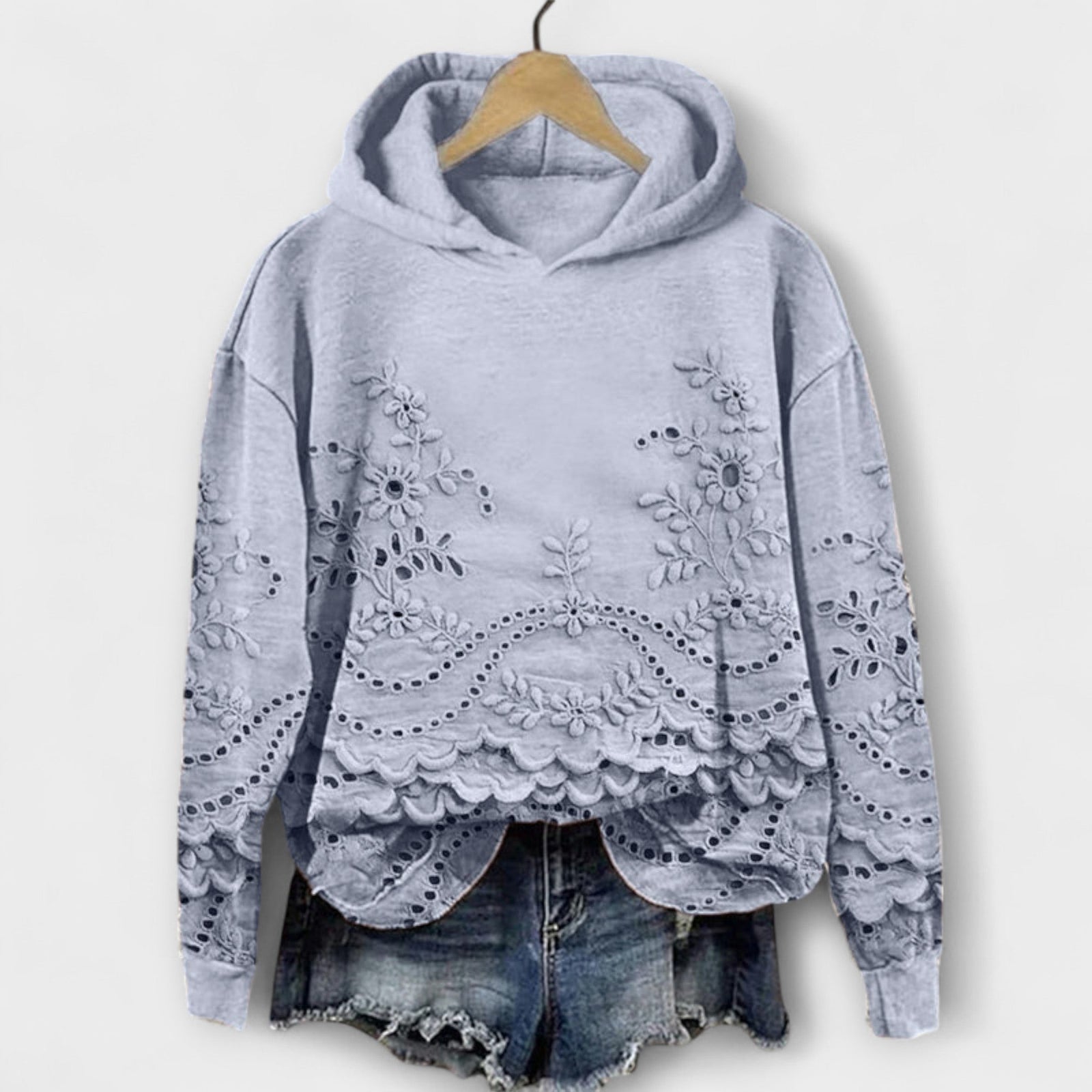 Hoodie Elegante com Detalhes em Renda
