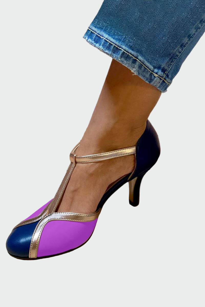 Sapatos de salto retro com tira T