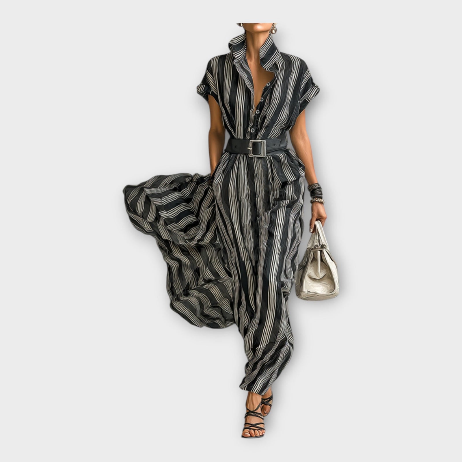 Vestido longo com estética minimalista e sofisticada