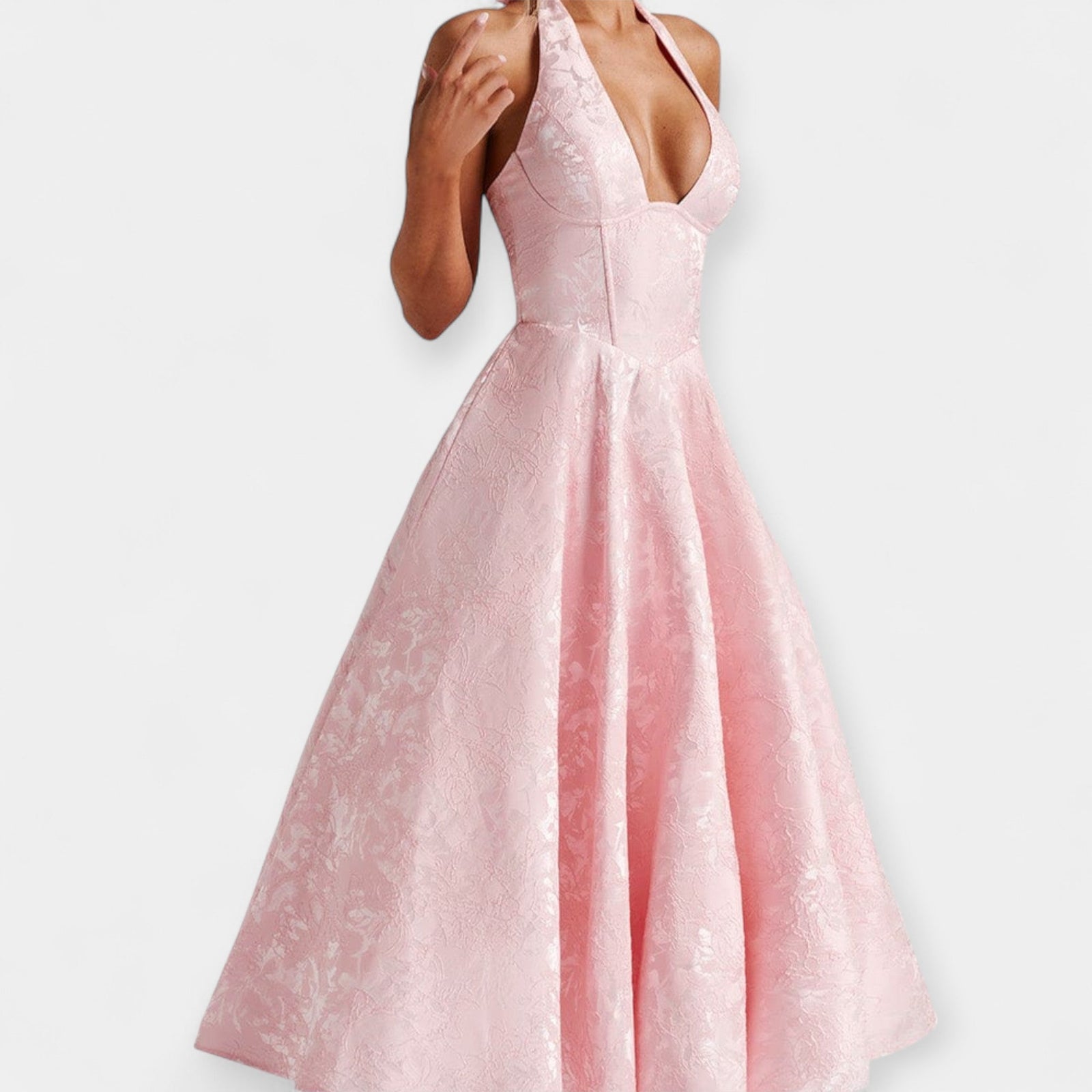 Vestido Midi com Costas Descobertas e Design de Corpete