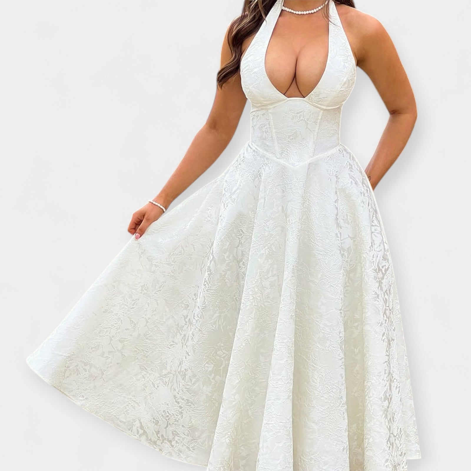 Vestido Midi com Costas Descobertas e Design de Corpete