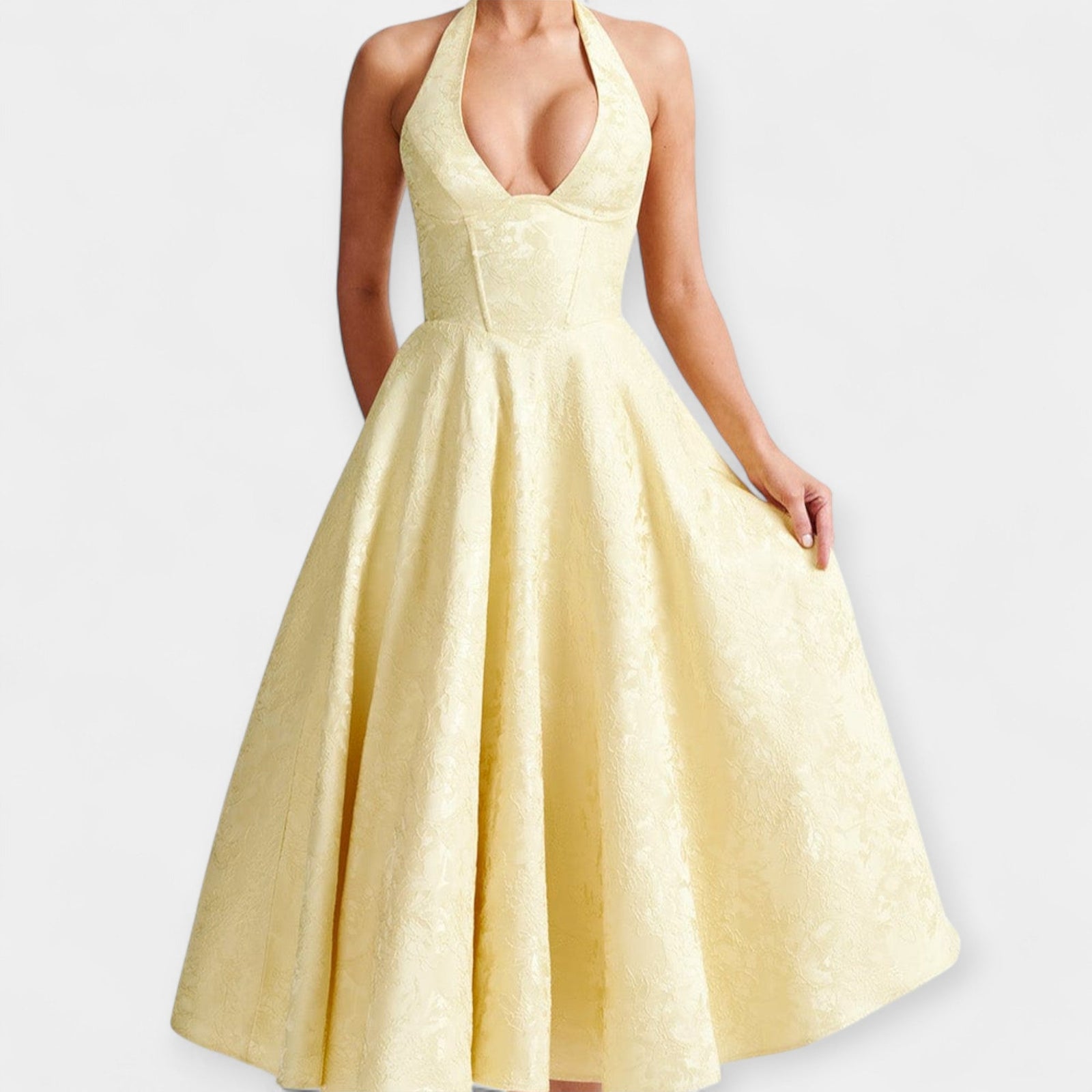 Vestido Midi com Costas Descobertas e Design de Corpete