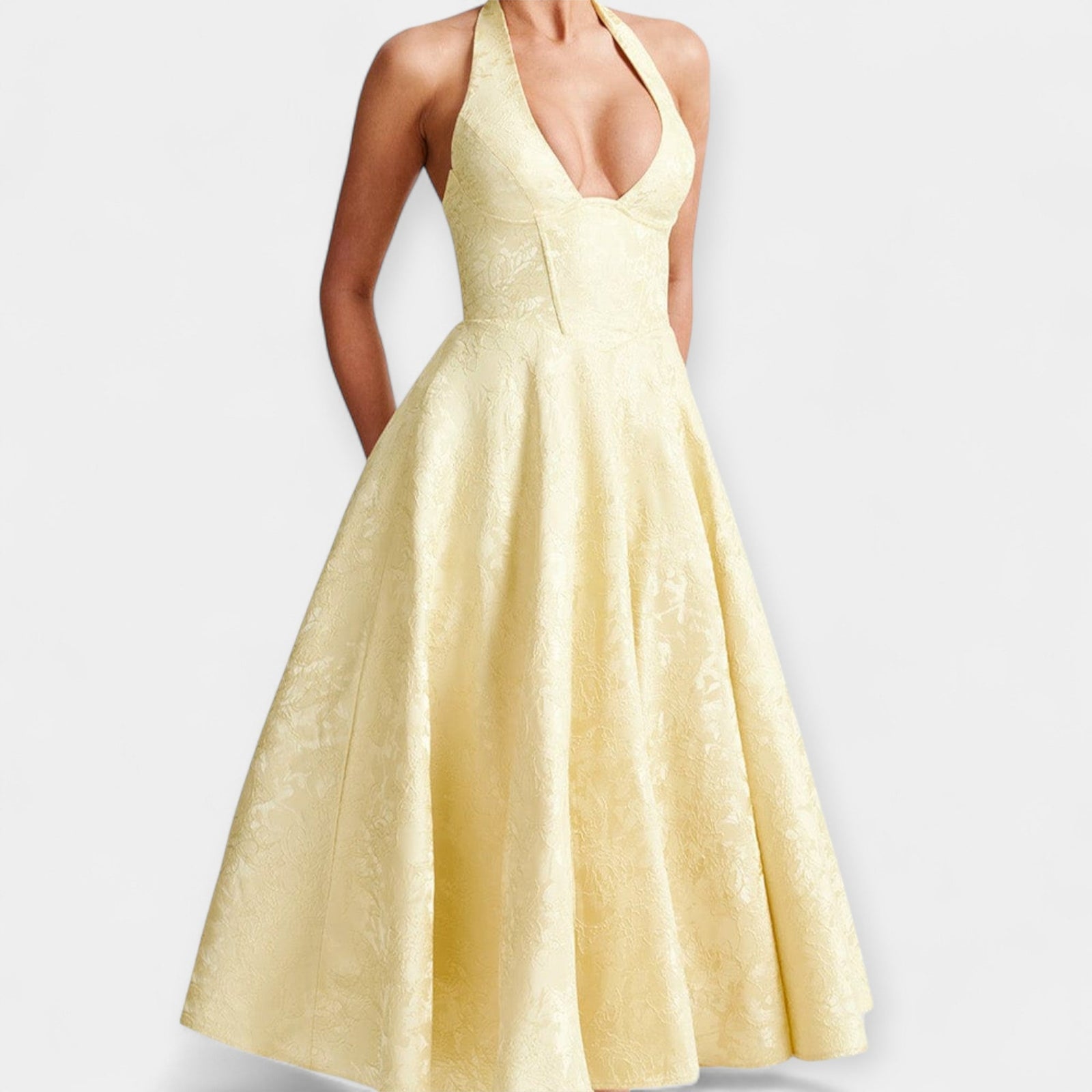 Vestido Midi com Costas Descobertas e Design de Corpete