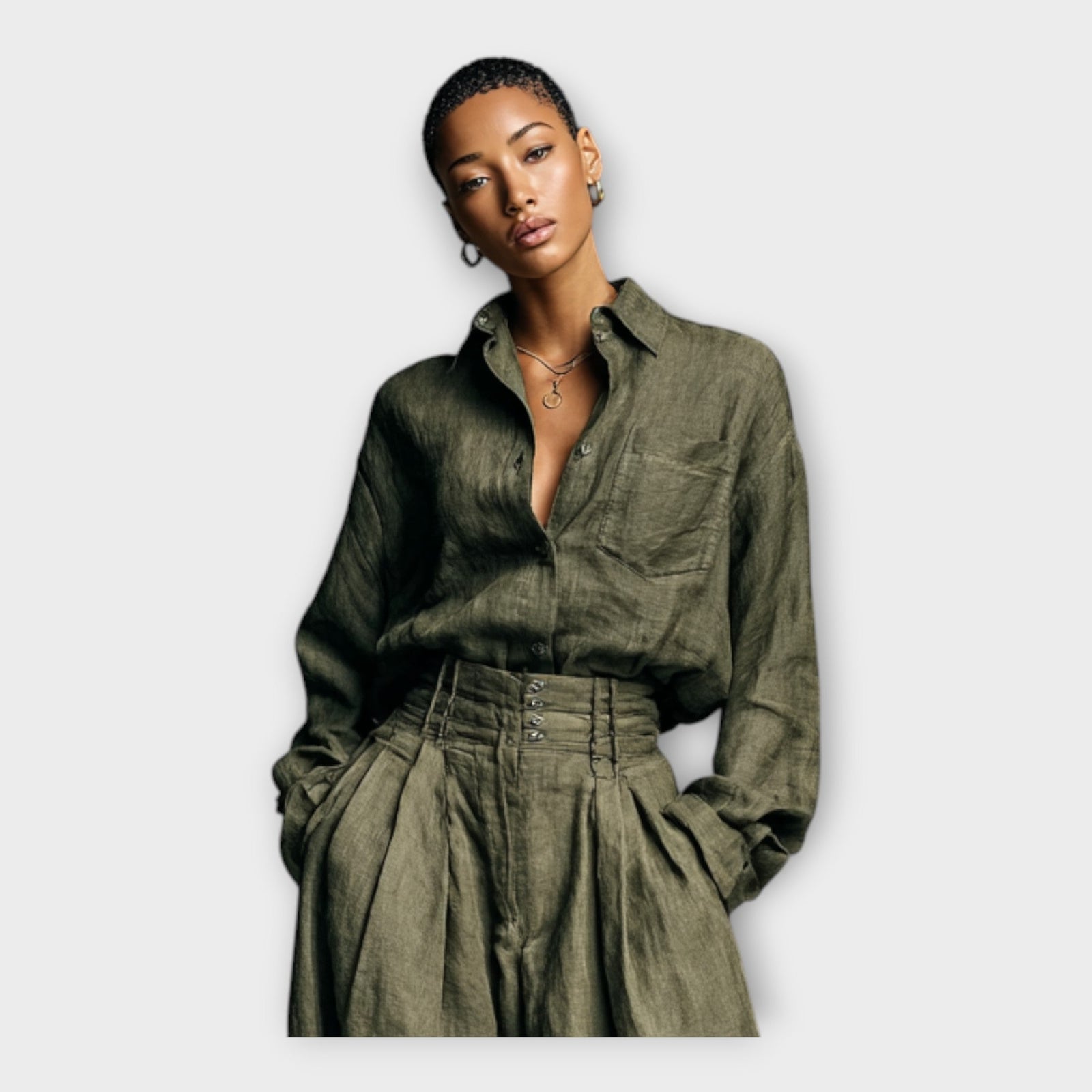 Camisa e calças com elegância descomplicada