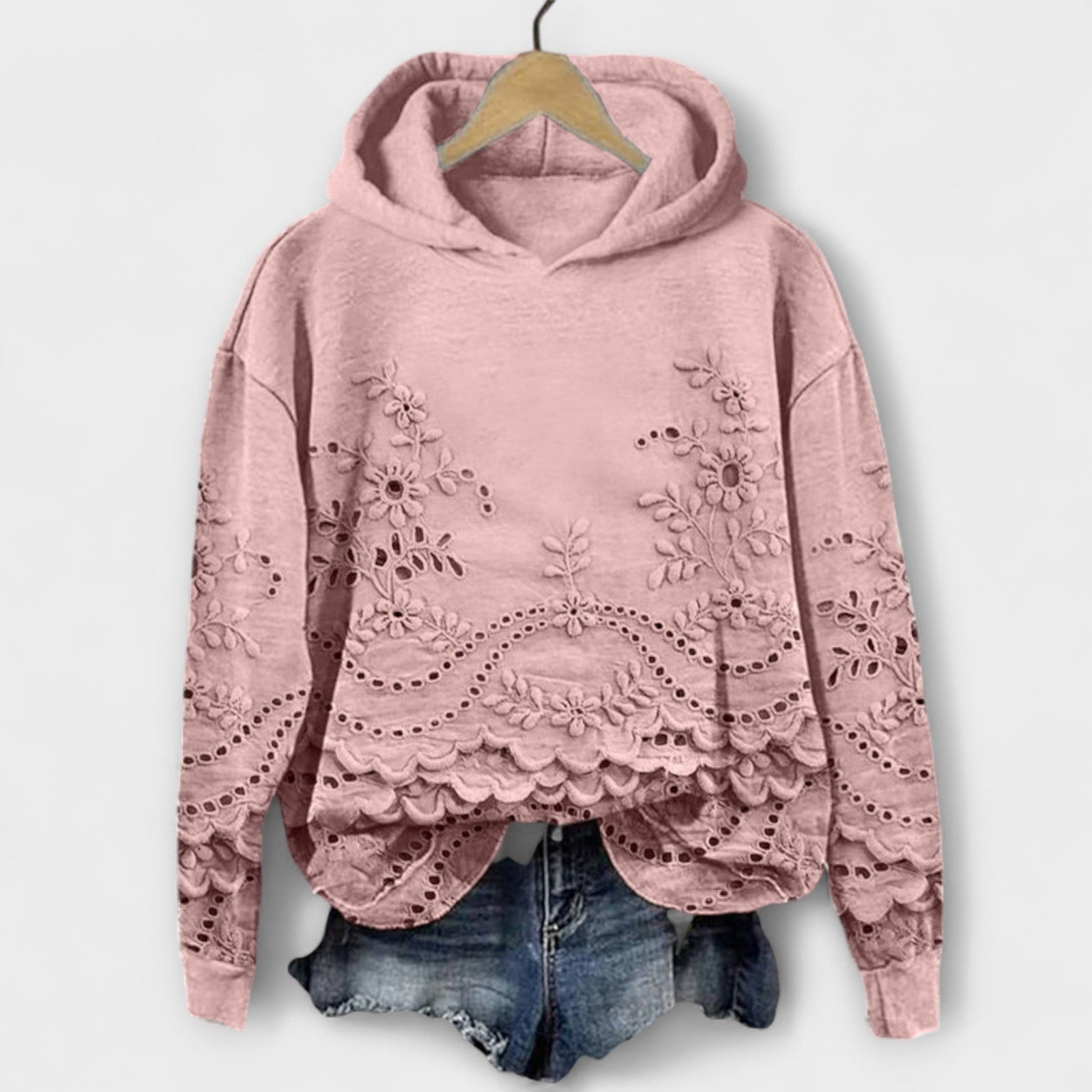Hoodie Elegante com Detalhes em Renda