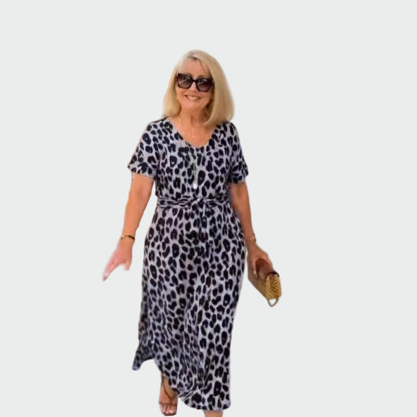 Vestido com estampa de leopardo e Decote em V Impressionante