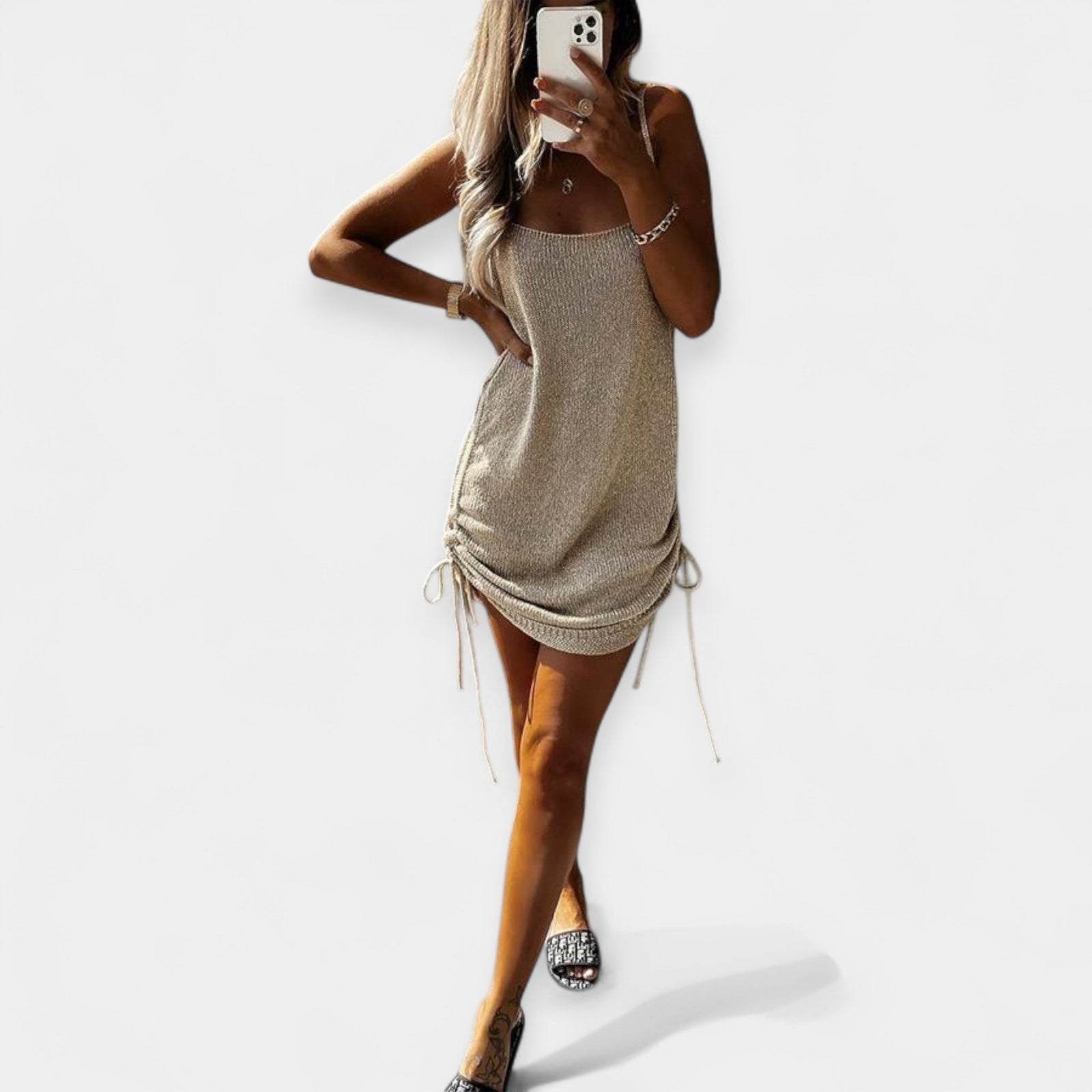 Vestido Tricot Sem Mangas com Cinto