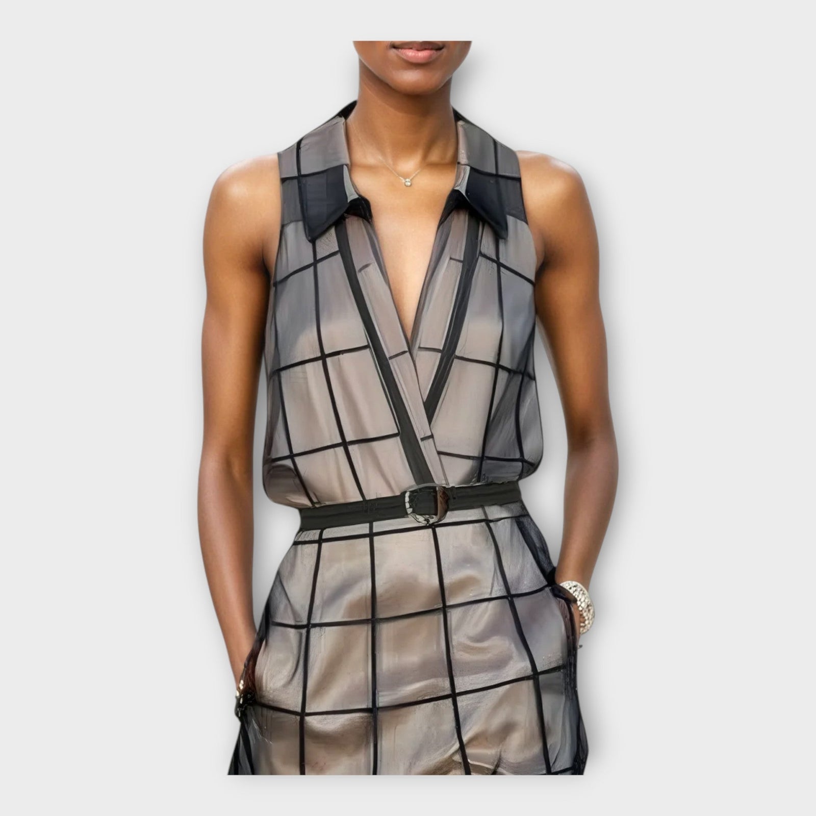 Vestido elegante com detalhes modernos e design refinado