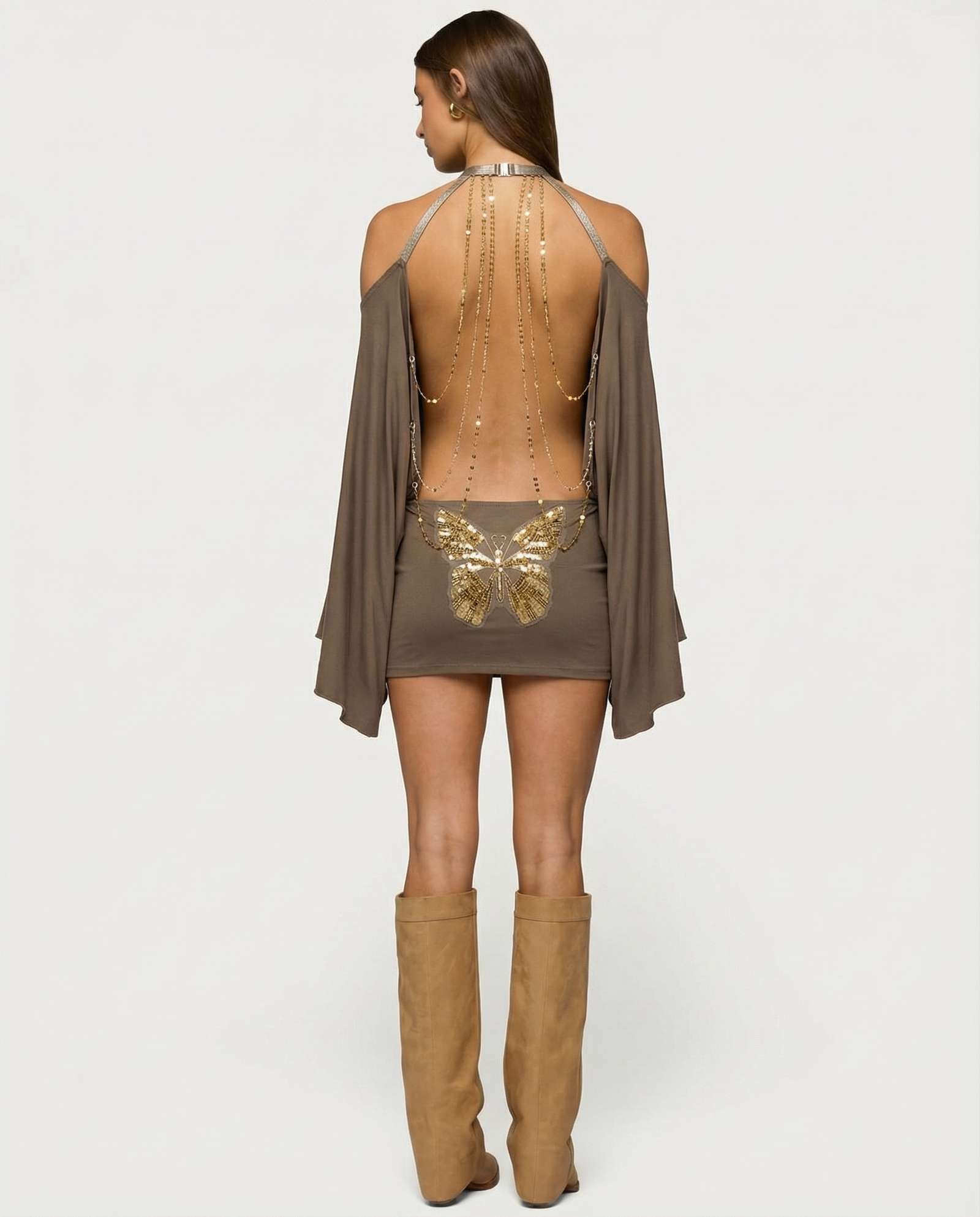 Constança - Vestido Manga Longa Ampla e Gola Ornamental