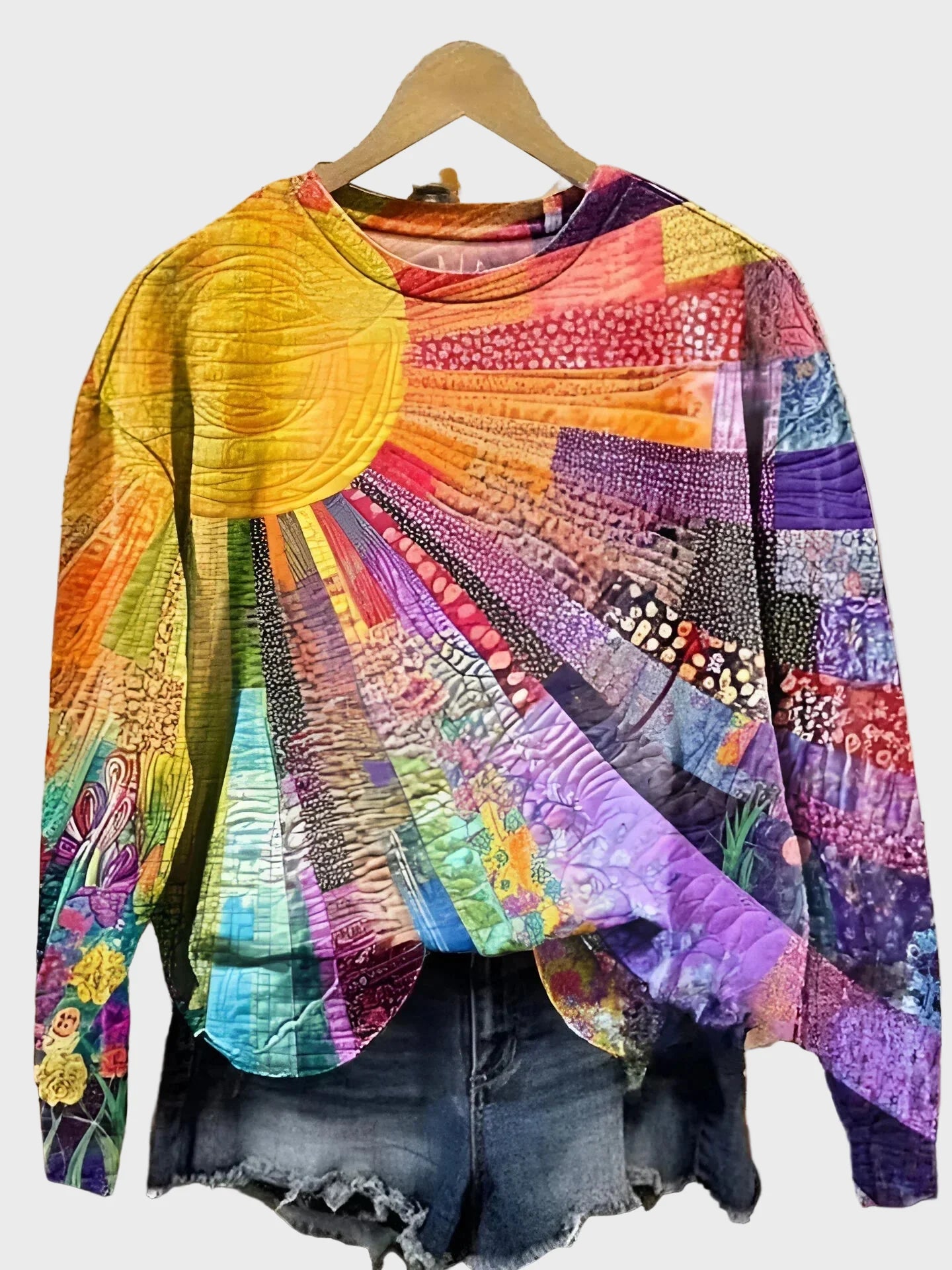 Sweatshirt Tricotado com Design Raio de Sol
