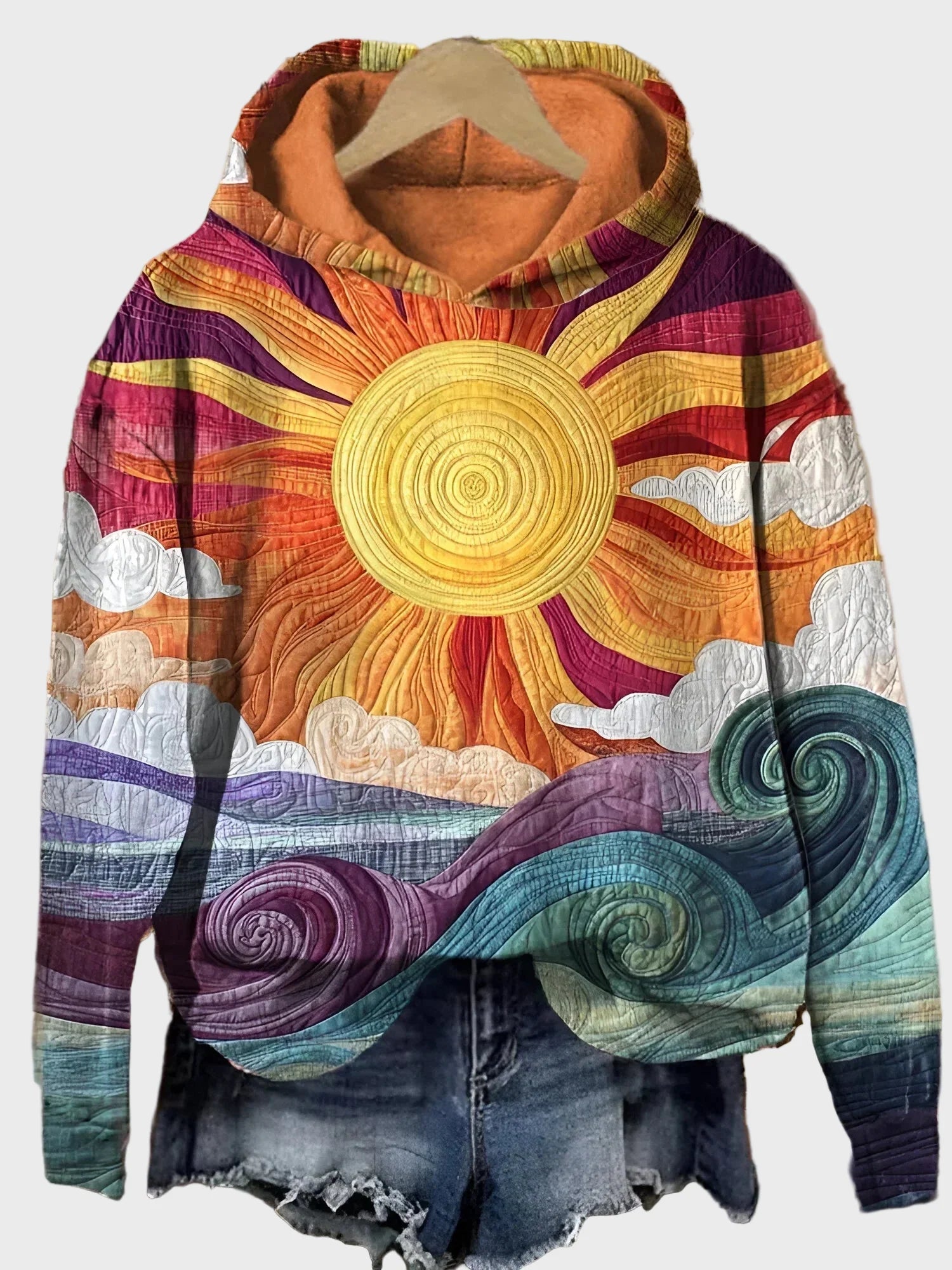 Sweatshirt Retro com Design de Raio de Sol